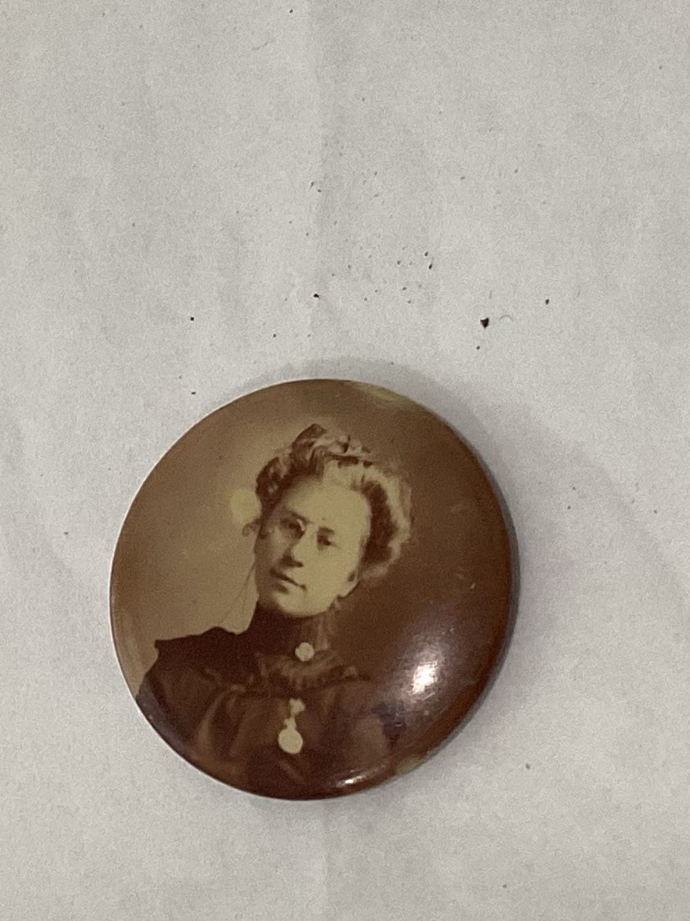 Antique Celluloid Portrait Pin from the 1890s-early 1900s. They were popular